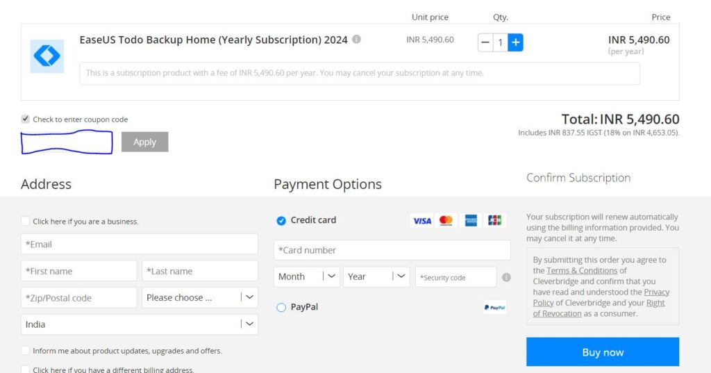 easeus checkout page